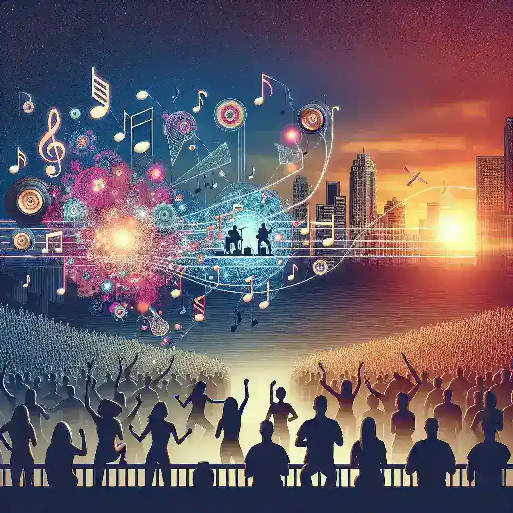 "Spotify concert ticketing integration launch in U.S. cities with vibrant live music events and digital ticket purchase interface displayed on a smartphone."