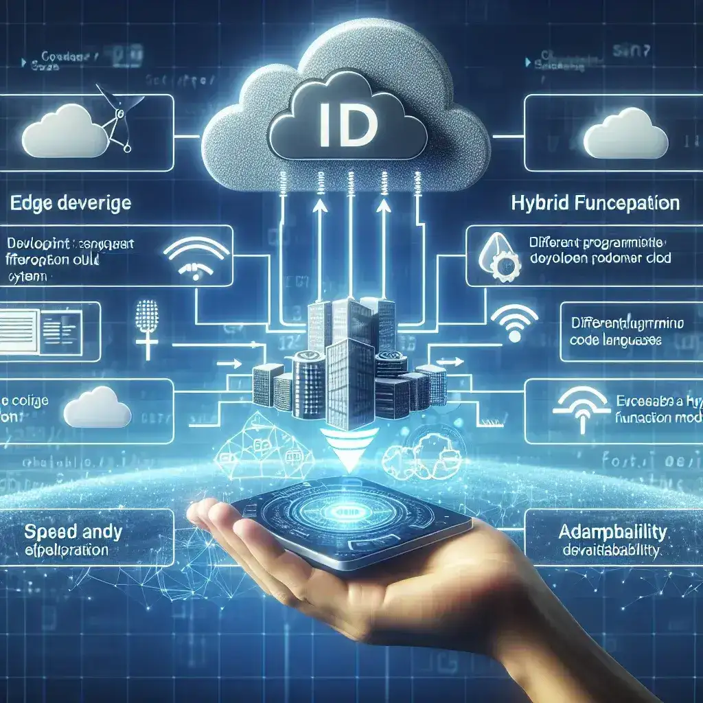 "Edge IoT developer working on hybrid function models, showcasing advanced technology integration and real-time data processing in smart environments."